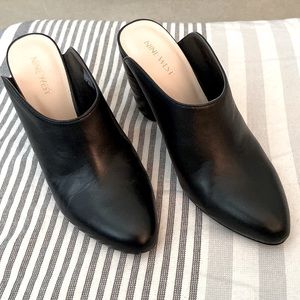 Nine West Black Leather Mule with 3 1/2 Inch Round Block Heel